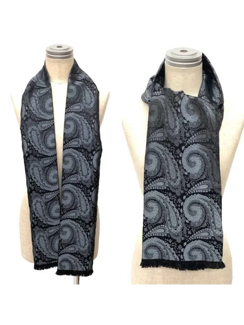 Gucci Silk Shawl Long Scarf Paisley Gray